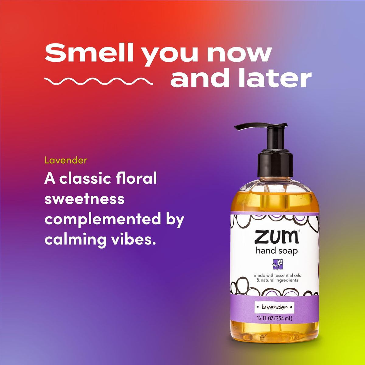Label closeup of Zum Indigo Wild Hand Soap highlighting natural ingredients.