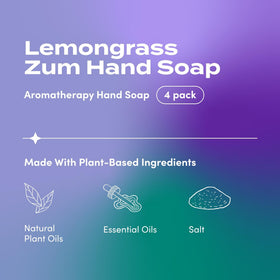Zum Indigo Wild Hand Soap lemongrass-scent label shows bright citrus notes.