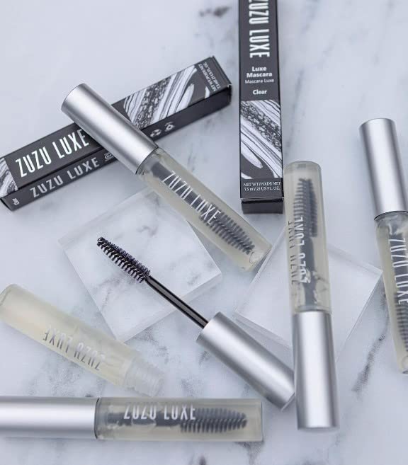 Zuzu Luxe Clear Mascara packaging displaying vegan, cruelty-free branding.