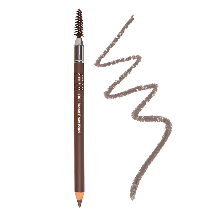Zuzu Luxe Cream Brow Pencil Fig Brunette closeup showing precise brow shaping for natural look