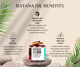 ZVINA Batana Hair Growth Oil ingredients panel highlighting natural antioxidants