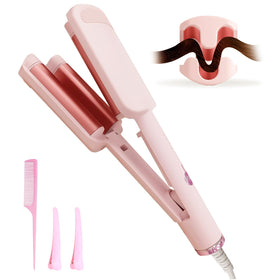 ZWIKAGEF Deep Beach Waver triple-barrel close-up shows even heat for voluminous waves.