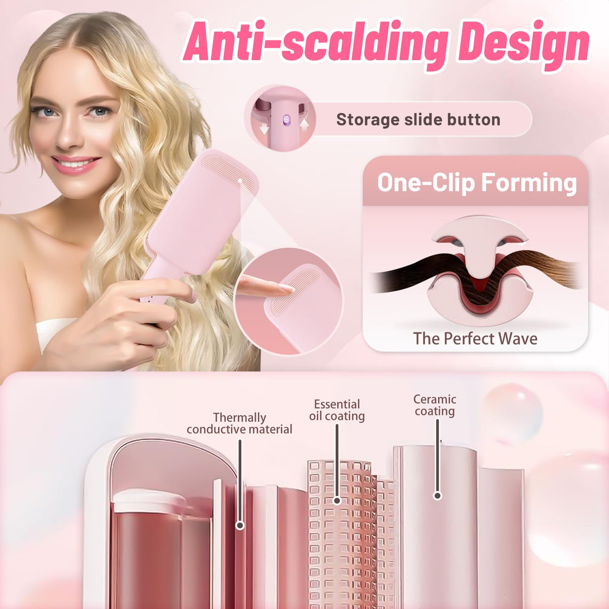 ZWIKAGEF Deep Beach Waver anti-scald insulation visible on the handle area for safe styling.