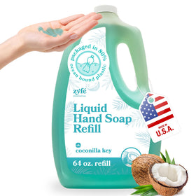 ZYFE vitamin infused hand soap refill bottle pour shows easy, mess-free dispensing for daily hand care.