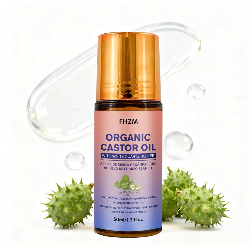ZYGCDZ castor oil roll-on with quartz roller bottle offers targeted application for brows and lashes.