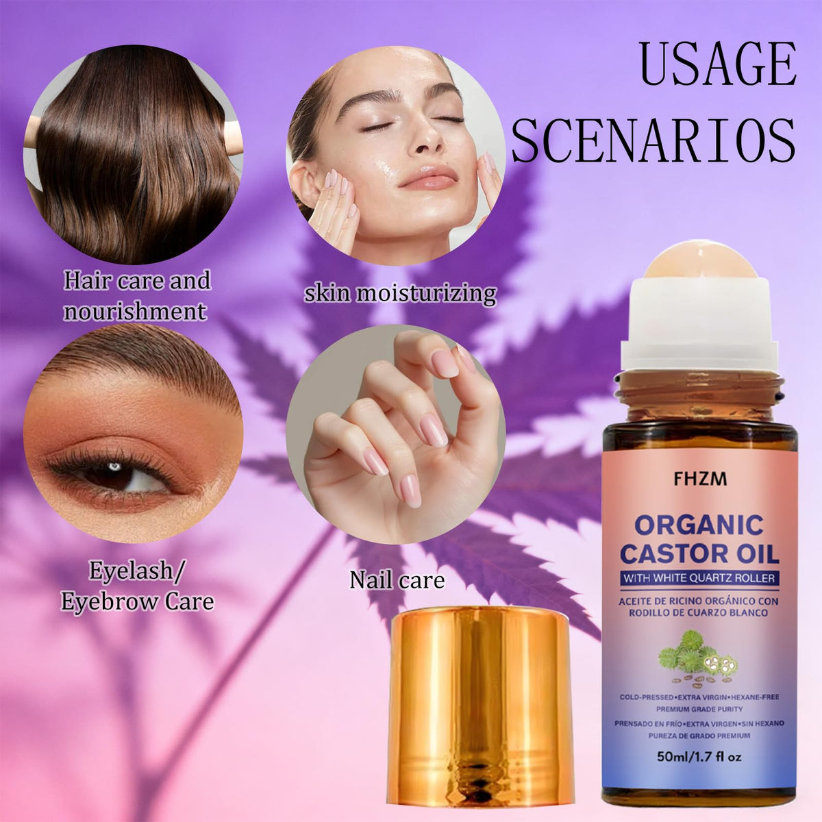 ZYGCDZ organic castor oil roll-on enables clean nightly skincare routine.