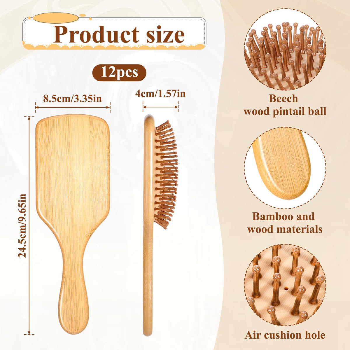 Zyghjort wooden paddle brush with ergonomic handle for effortless detangling.