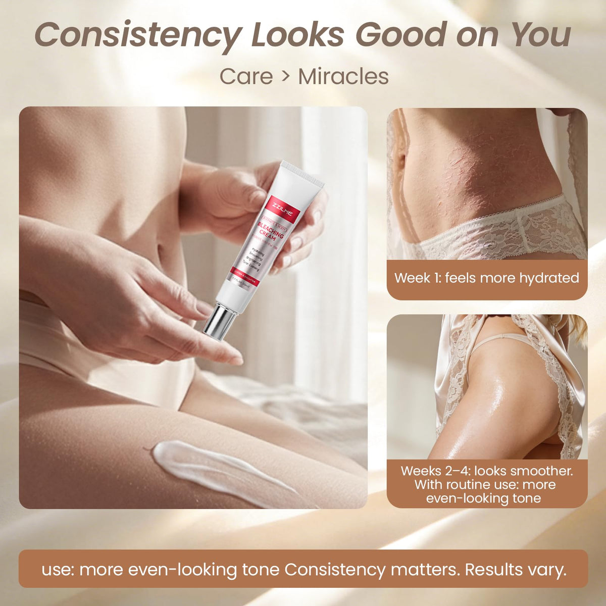 ZZILME bikini line brightening area showing targeted, gentle treatment.
