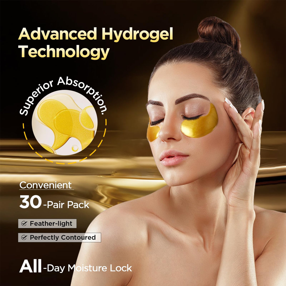 ZZILME patches applied under eyes targeting puffiness and dark circles.