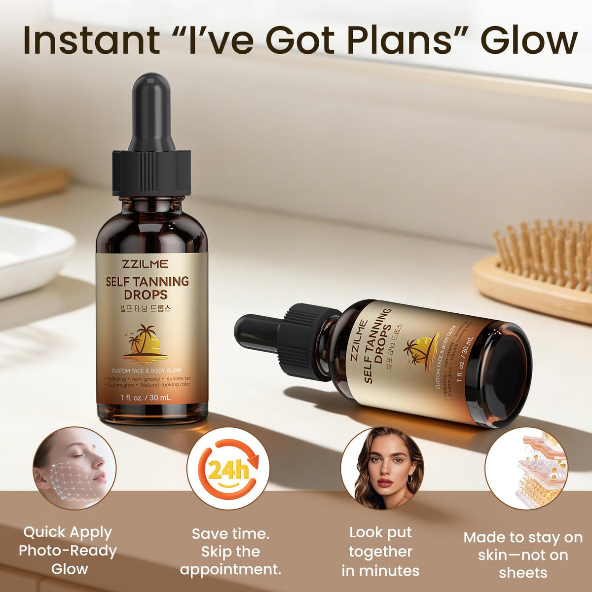 ZZILME drops integrated into a skincare routine for glow