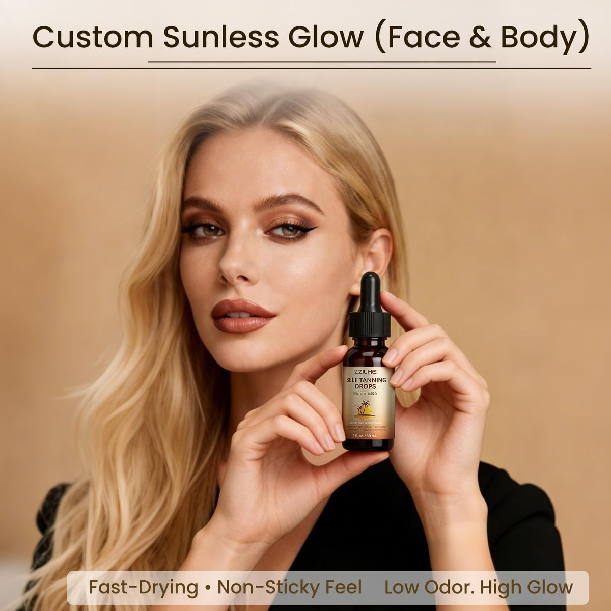 Close-up of ZZILME Self Tanning Drops with niacinamide and vitamin C
