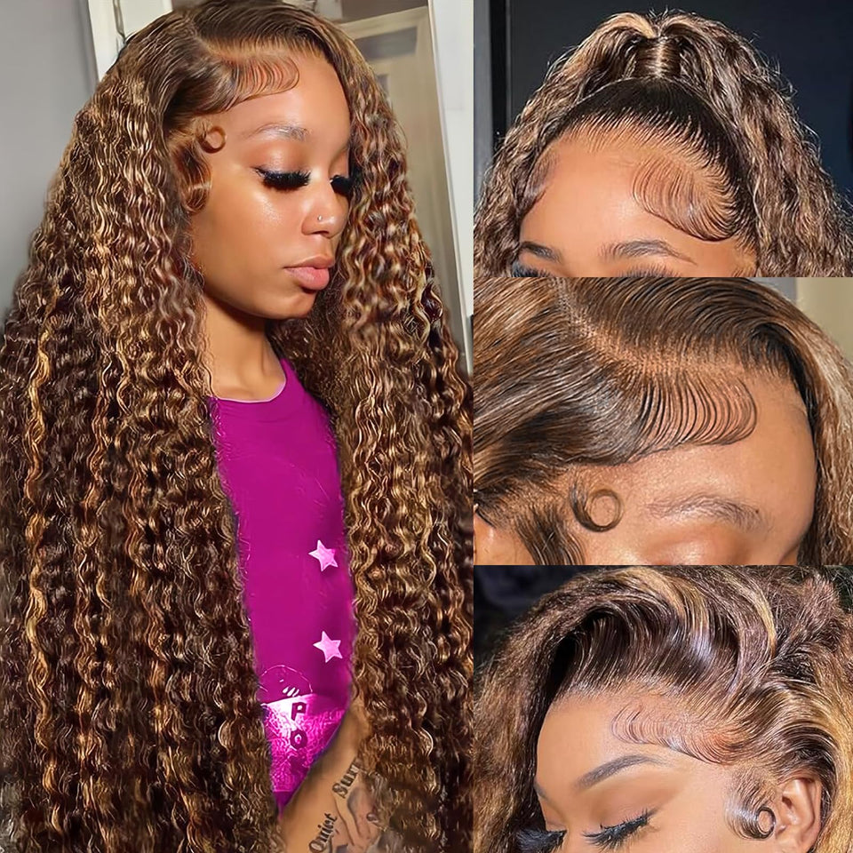 ZZMDS 30-inch highlight ombre deep-wave lace front wig for versatile daily styling