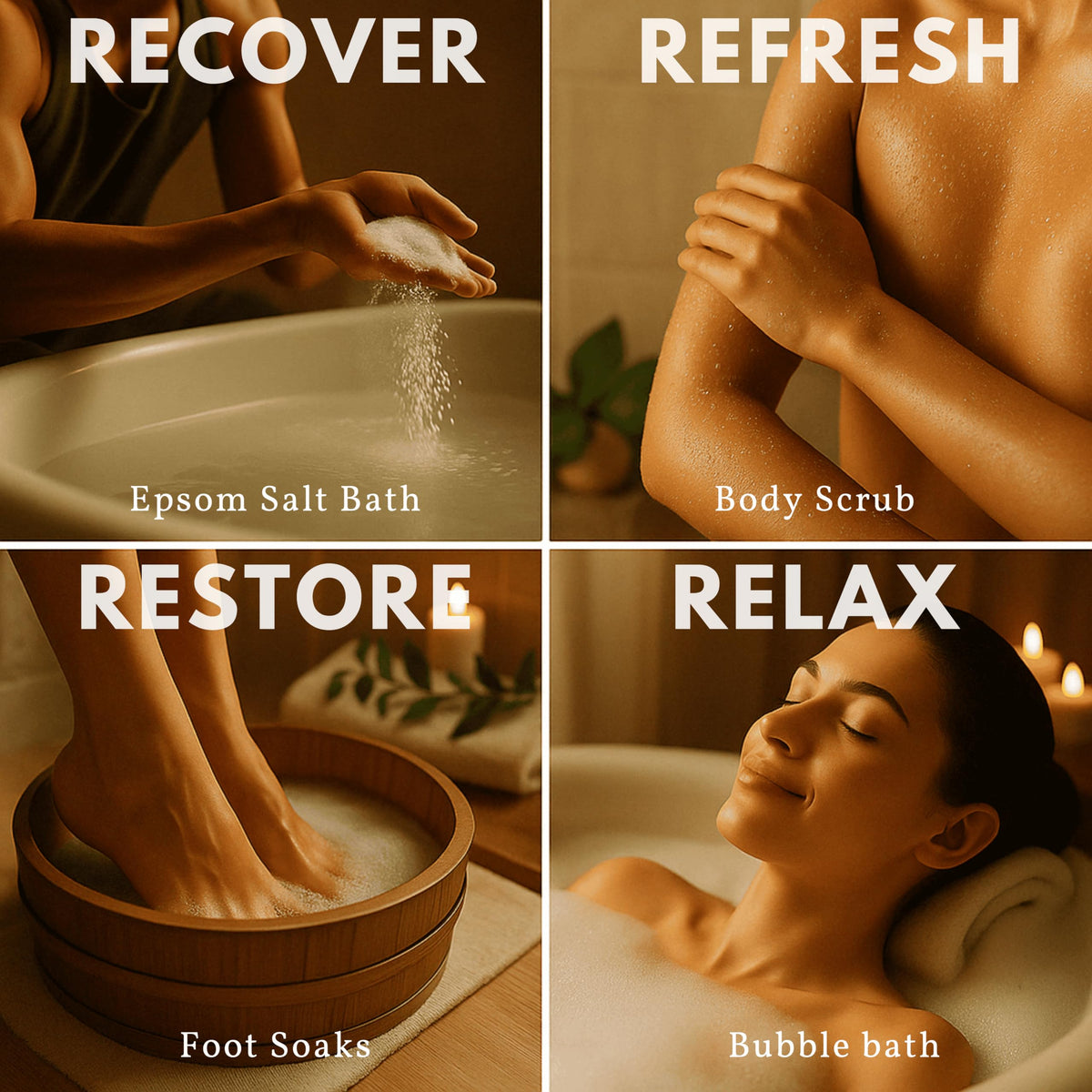Tub water with ZZZELLNESS Epsom Salt Plus Bubbles dissolving quickly for fast relief and foam.
